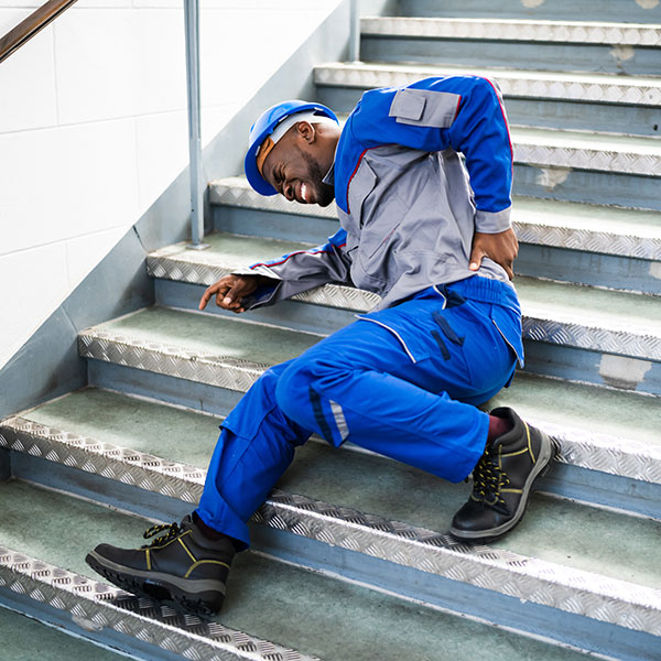 man falling down stairs